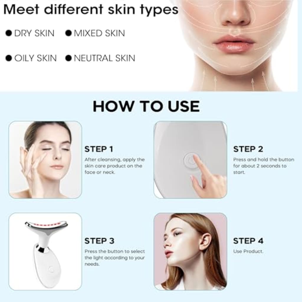 Red Light Therapy for Face, 7 Color LED Facial Light Therapy Wand for Skin Care at Home Blue Light Therapy Face Massager Tool for Neck